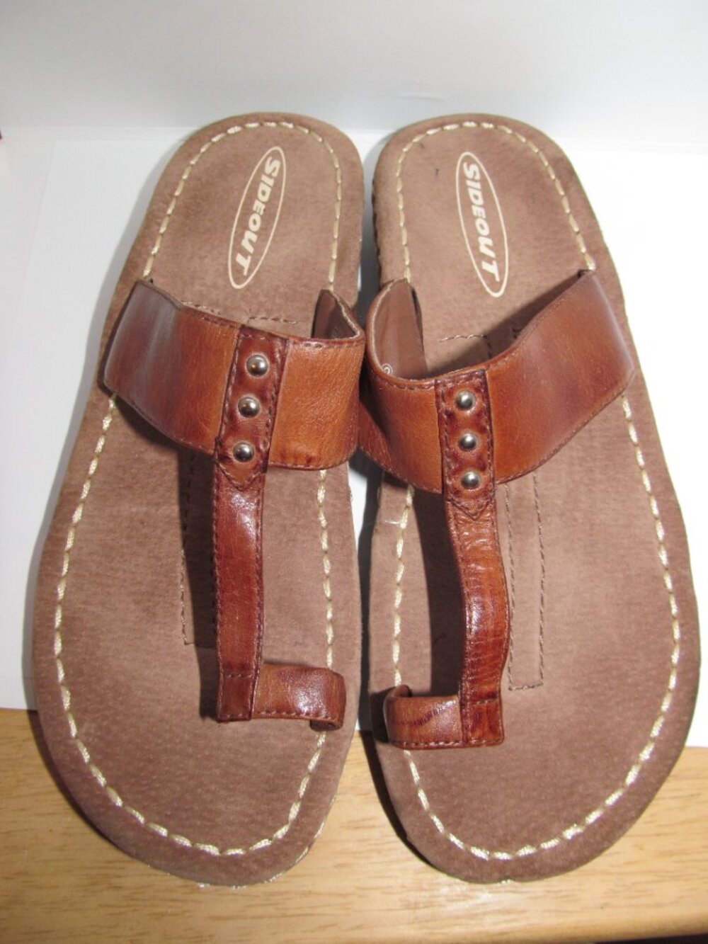 Sideout Women's Size 8 Lasso Brown Leather Thong Sandals Vintage Y2K 2000's